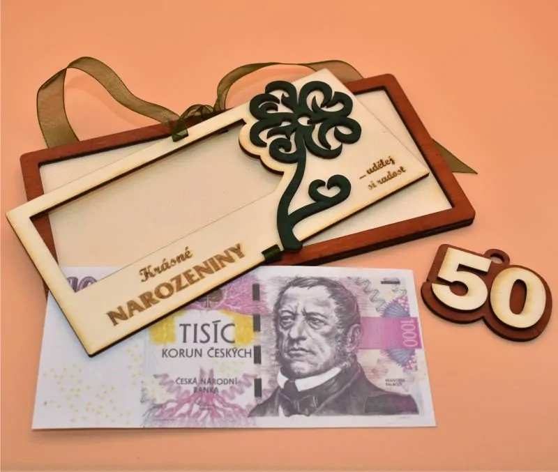 Dřevěné pouzdro na peníze - Čtyřlístek výročí