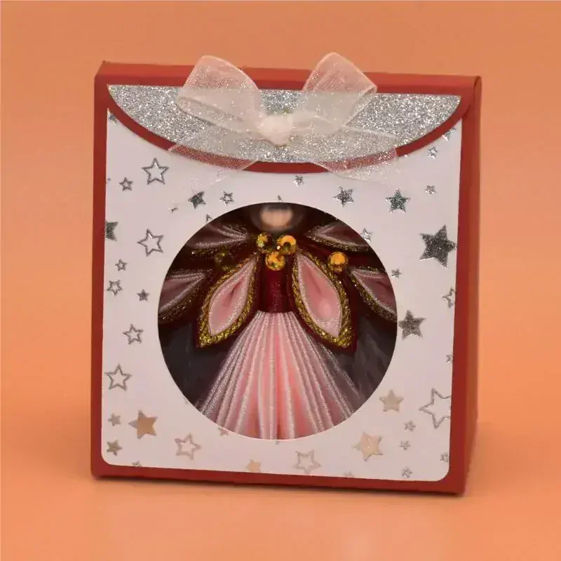 Anděl kanzashi malý - růžová/bordó