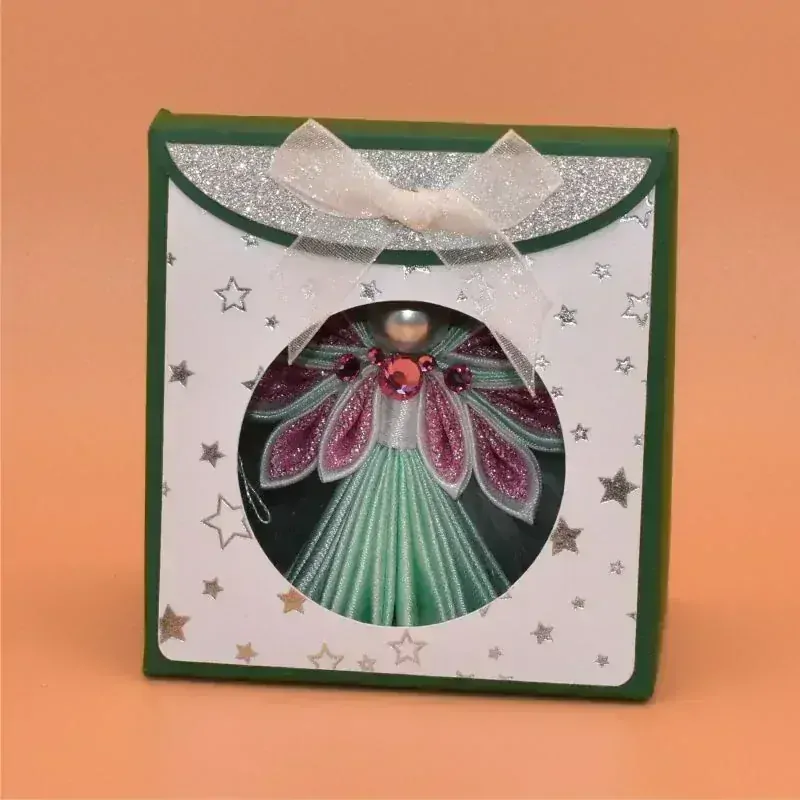 Anděl kanzashi malý - zelenorůžový