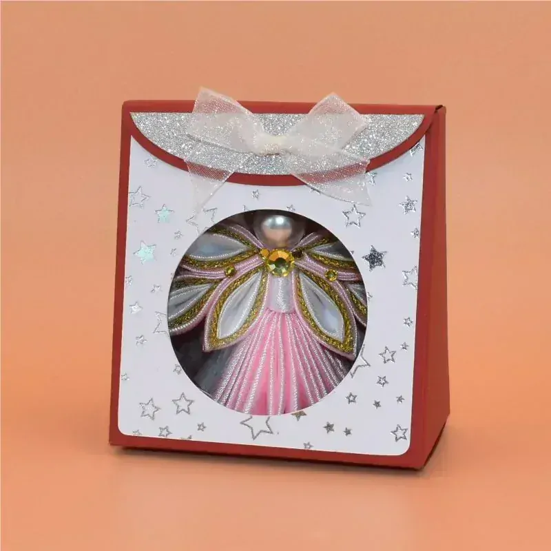Anděl kanzashi malý - růžovozlatobílý
