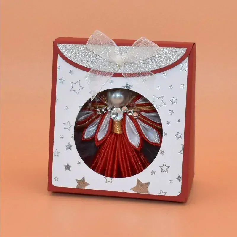 Anděl kanzashi malý - červenobílý