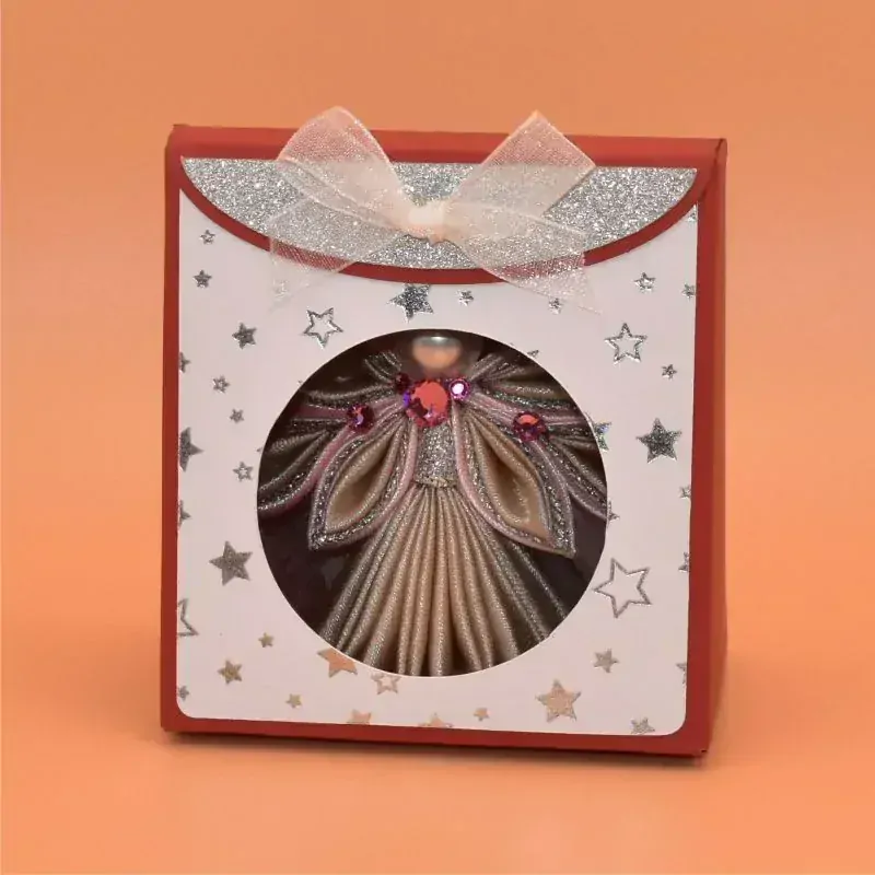 Anděl kanzashi malý - kávovorůžový