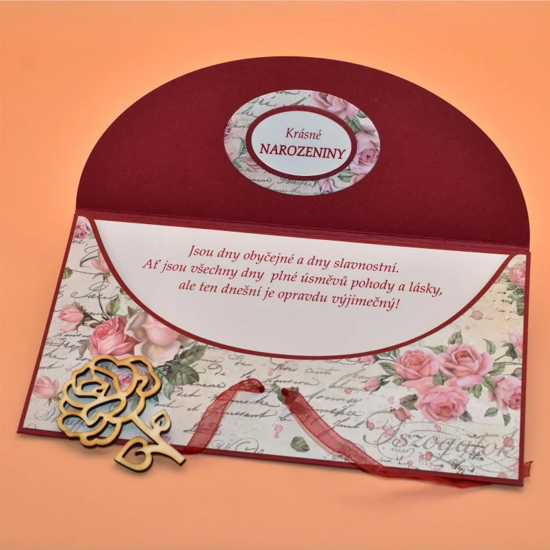 Obálka na peníze s textem červená - bílá/růže 1