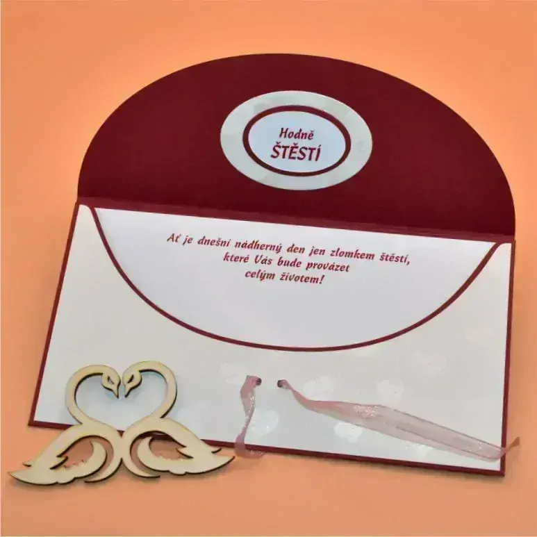 Obálka na peníze s textem červená - růžová/bílá srdce 1