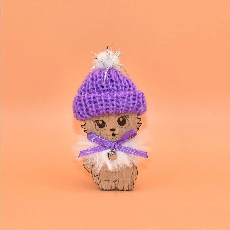 Závěs dřevo s čepičkou - Kočka červená