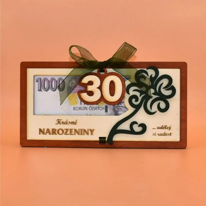 Dřevěné pouzdro na peníze - Čtyřlístek výročí