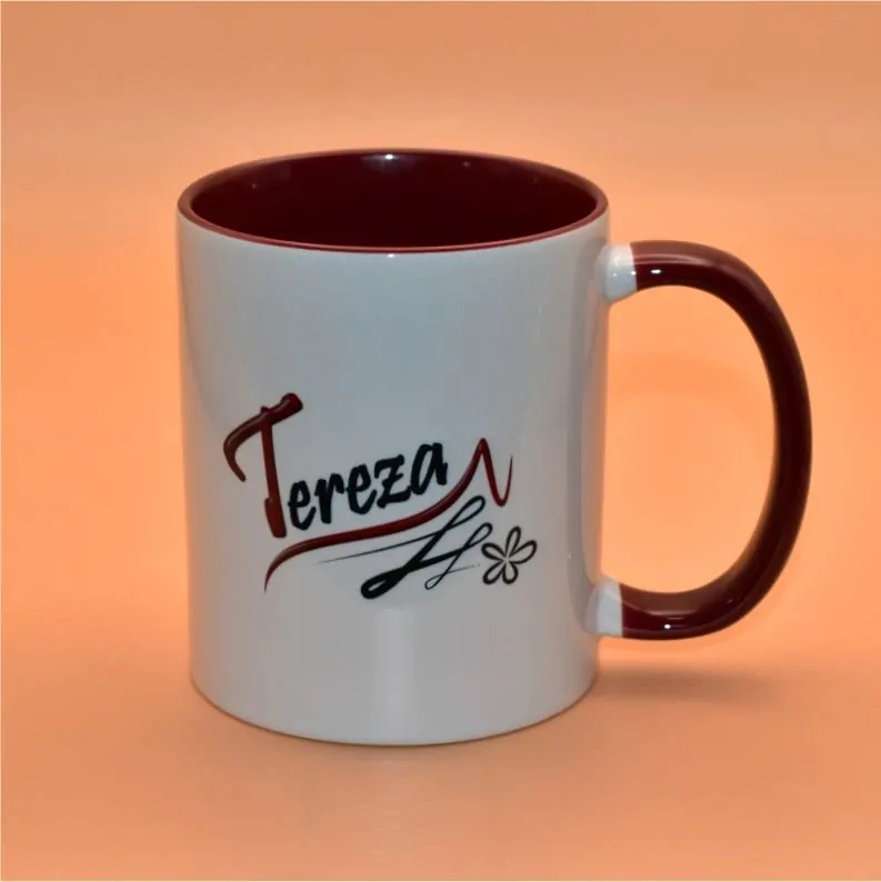 Keramický hrnek jmenný vínový/bílý
