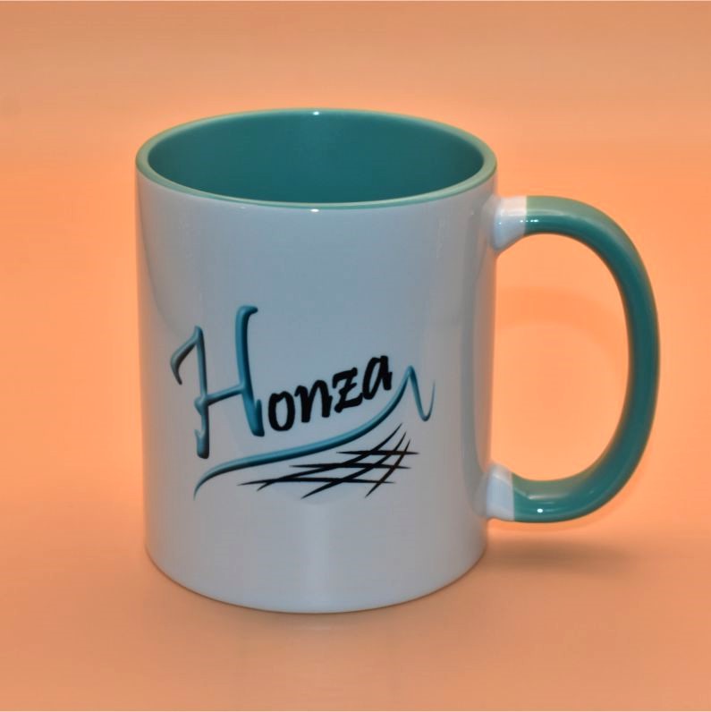 Keramický hrnek jmenný modrozelený/bílý