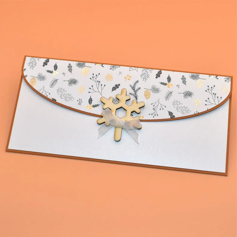 Vánoční obálka na peníze bílá/motiv - vločka