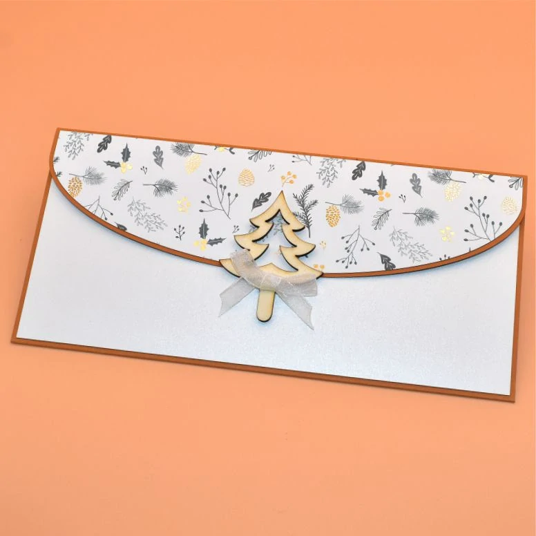 Vánoční obálka na peníze bílá/motiv - stromek