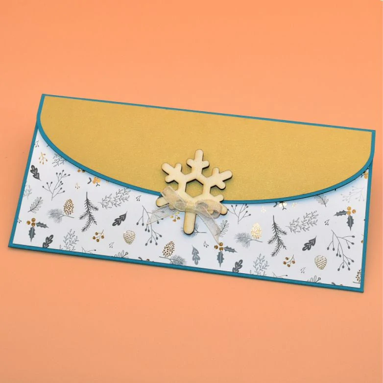 Vánoční obálka na peníze bílozlatá - vločka