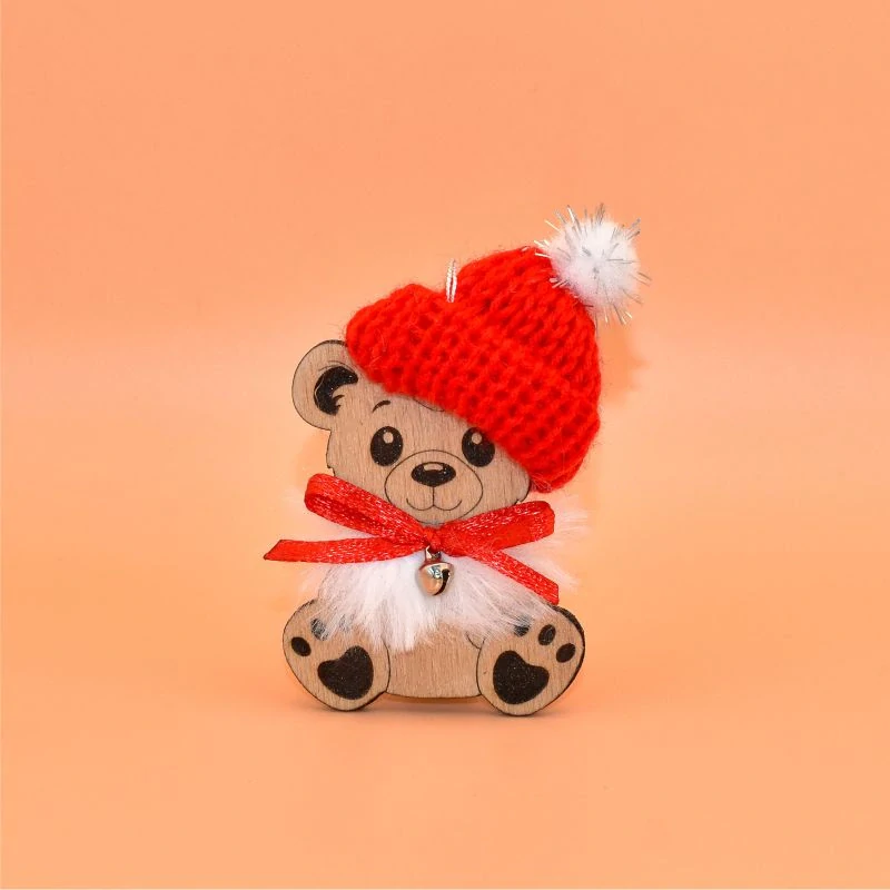 Závěs dřevo s čepičkou - Medvěd fialová