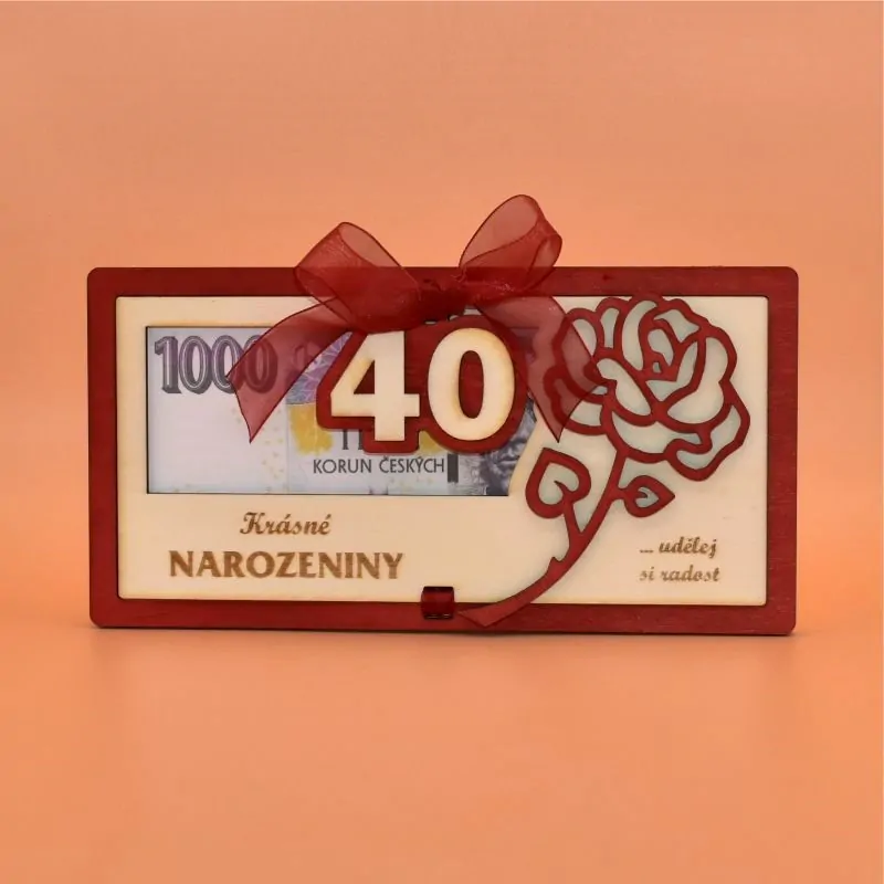 Dřevěné pouzdro na peníze - růže výročí