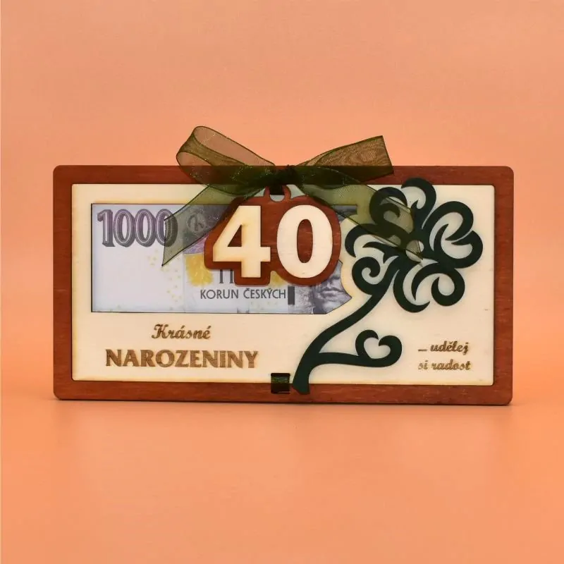 Dřevěné pouzdro na peníze - Čtyřlístek výročí