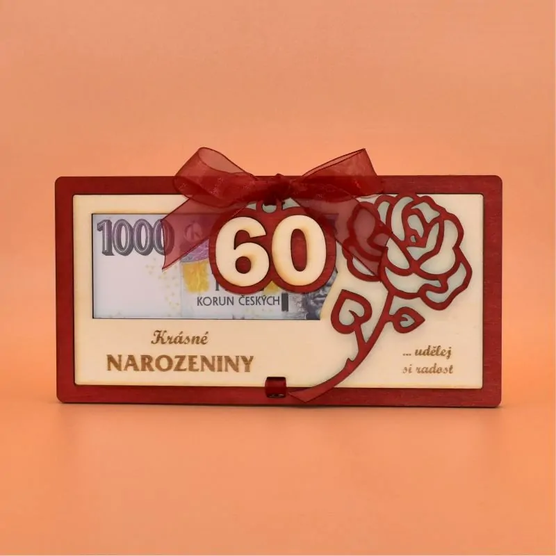 Dřevěné pouzdro na peníze - růže výročí