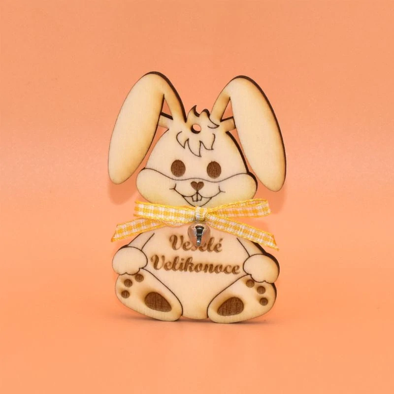 Dřevěný výřez - zajíček se žlutou stužkou