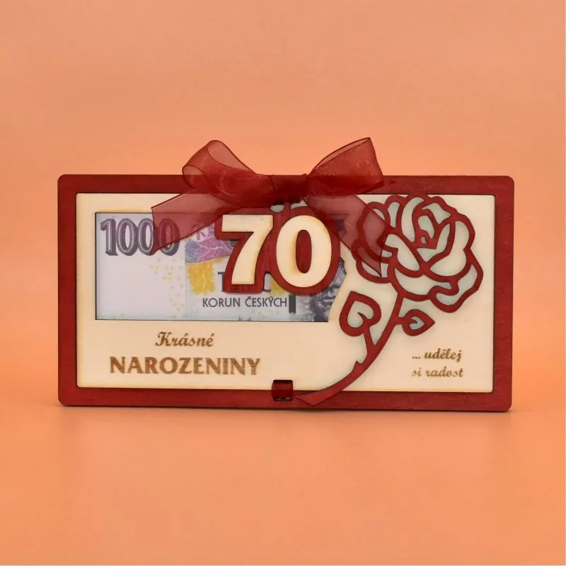 Dřevěné pouzdro na peníze - růže výročí