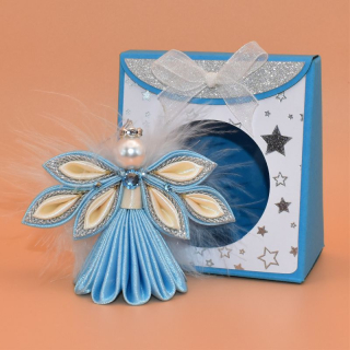 Anděl kanzashi malý - modrokrémový