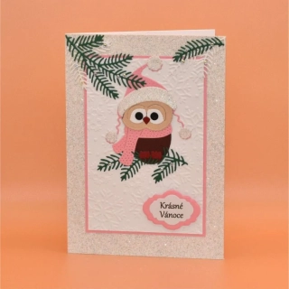 Gratulace Vánoce - Sova růžová