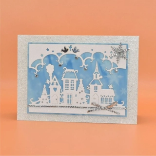 Gratulace Vánoce - Domečky modrá