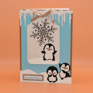 Gratulace Vánoce - Záložka tučňáci