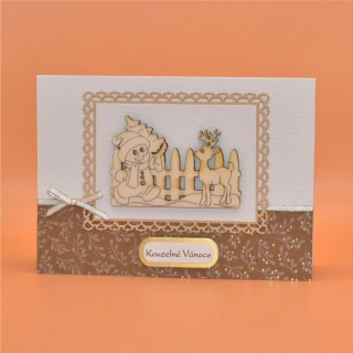 Gratulace Vánoce - Dřevo výřez sněhulák