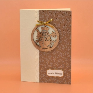 Gratulace Vánoce - Dřevěná ozdoba sněhulák