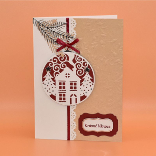 Gratulace Vánoce - Koule s domečkem