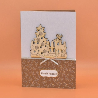 Gratulace Vánoce - Dřevo výřez jelínek