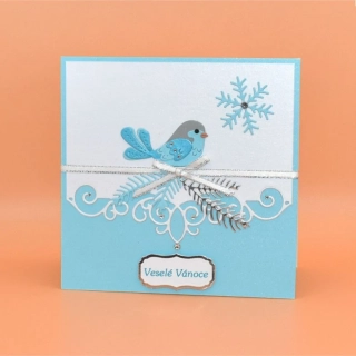 Gratulace Vánoce - Ptáček modrá