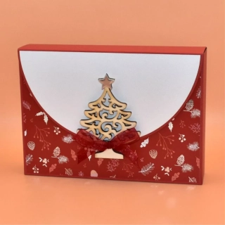 Bonboniera s dřevěným výřezem - Stromek červená