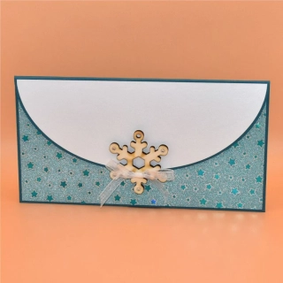 Vánoční obálka na peníze s textem - vločka petrolejová/bílá