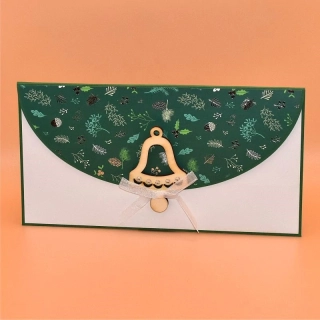 Vánoční obálka na peníze s textem - zvonek bílozelená