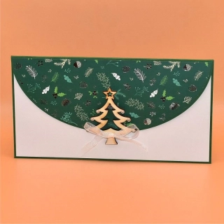 Vánoční obálka na peníze s textem - stromek bílozelená