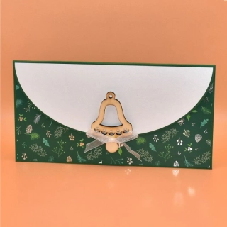 Vánoční obálka na peníze s textem - zvonek zelenobílá