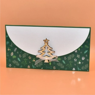 Vánoční obálka na peníze s textem - stromek zelenobílá