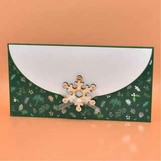 Vánoční obálka na peníze s textem - vločka zelenobílá