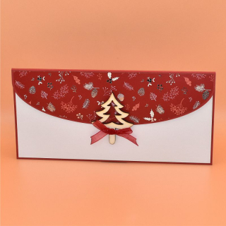 Vánoční obálka na peníze bíločervená - stromek