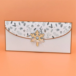 Vánoční obálka na peníze bílá/motiv - vločka
