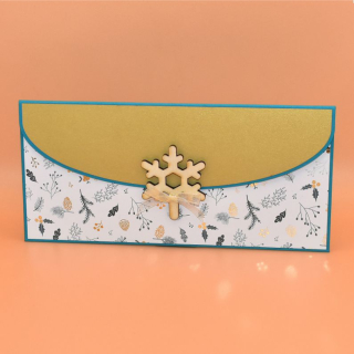 Vánoční obálka na peníze bílozlatá - vločka