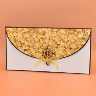 Obálka na peníze s textem hnědá - popcorn/bílá